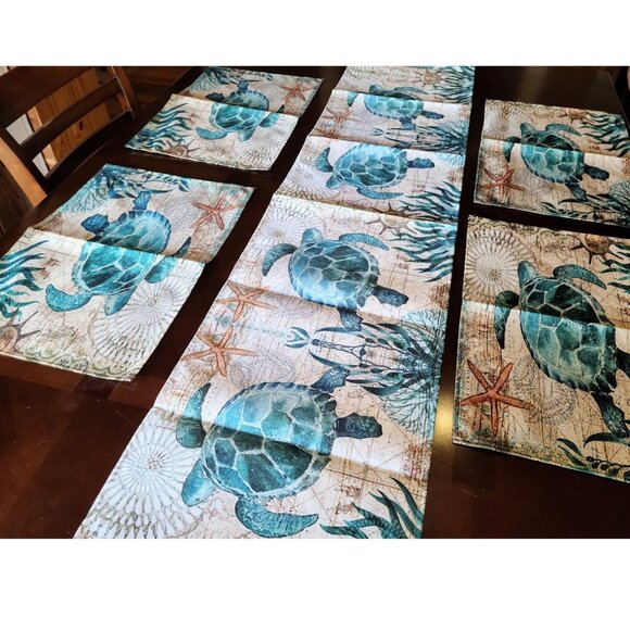 Beach Placemats Sea Turtle Table Decor 8pc Nautical Coastal Dining Decorations - Picture 3 of 16